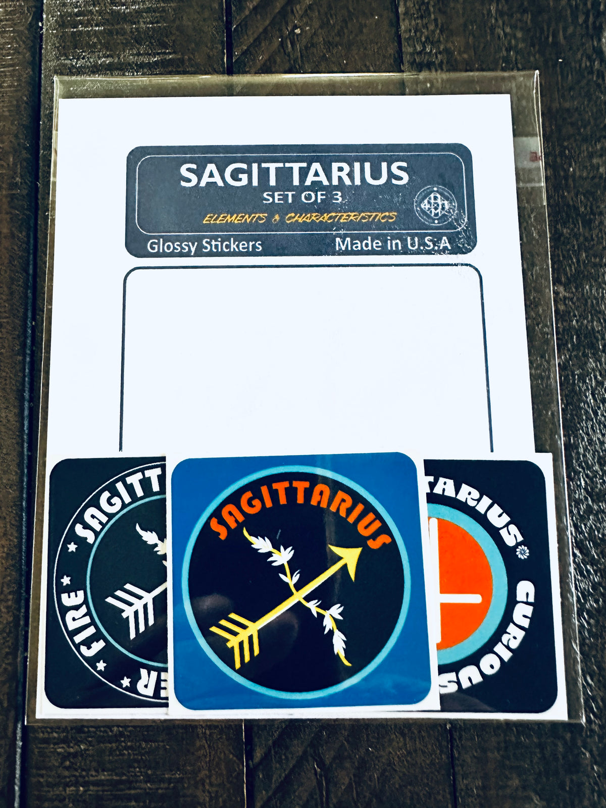 SAGITTARIUS Bold Colorful Characteristic's & Traits Stickers Set of 3, Glossy Vinyl Decals