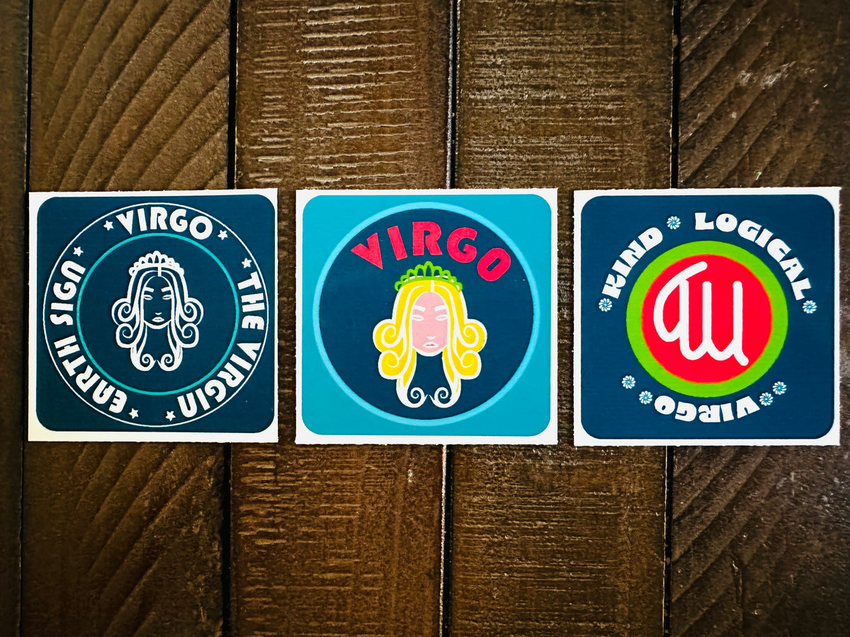 VIRGO Bold Colorful Characteristic's & Traits Stickers Set of 3, Glossy Vinyl Decals