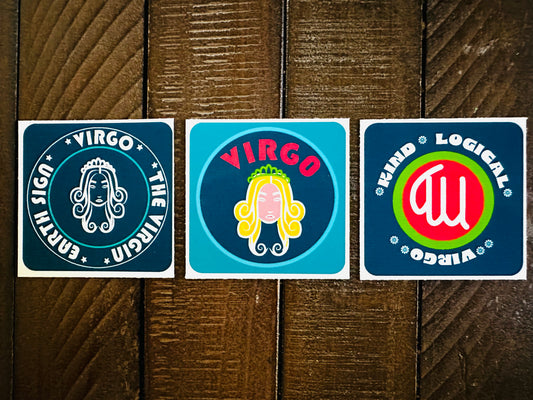 VIRGO Bold Colorful Characteristic's & Traits Stickers Set of 3, Glossy Vinyl Decals