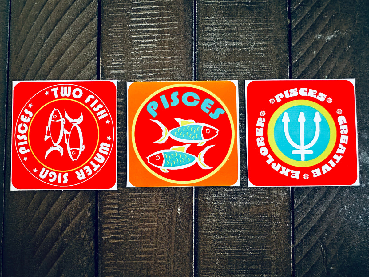 PISCES Bold Colorful Characteristic's & Traits Stickers Set of 3, Glossy Vinyl Decals