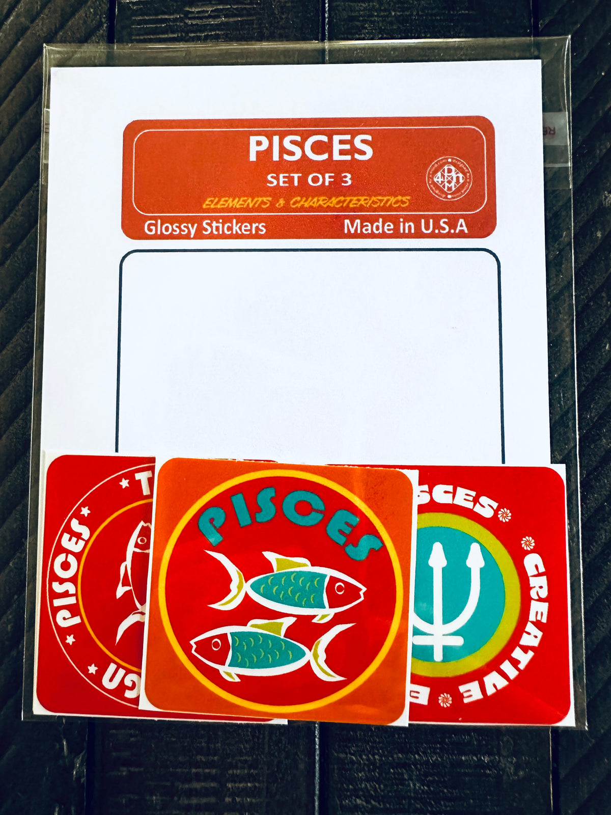 PISCES Bold Colorful Characteristic's & Traits Stickers Set of 3, Glossy Vinyl Decals