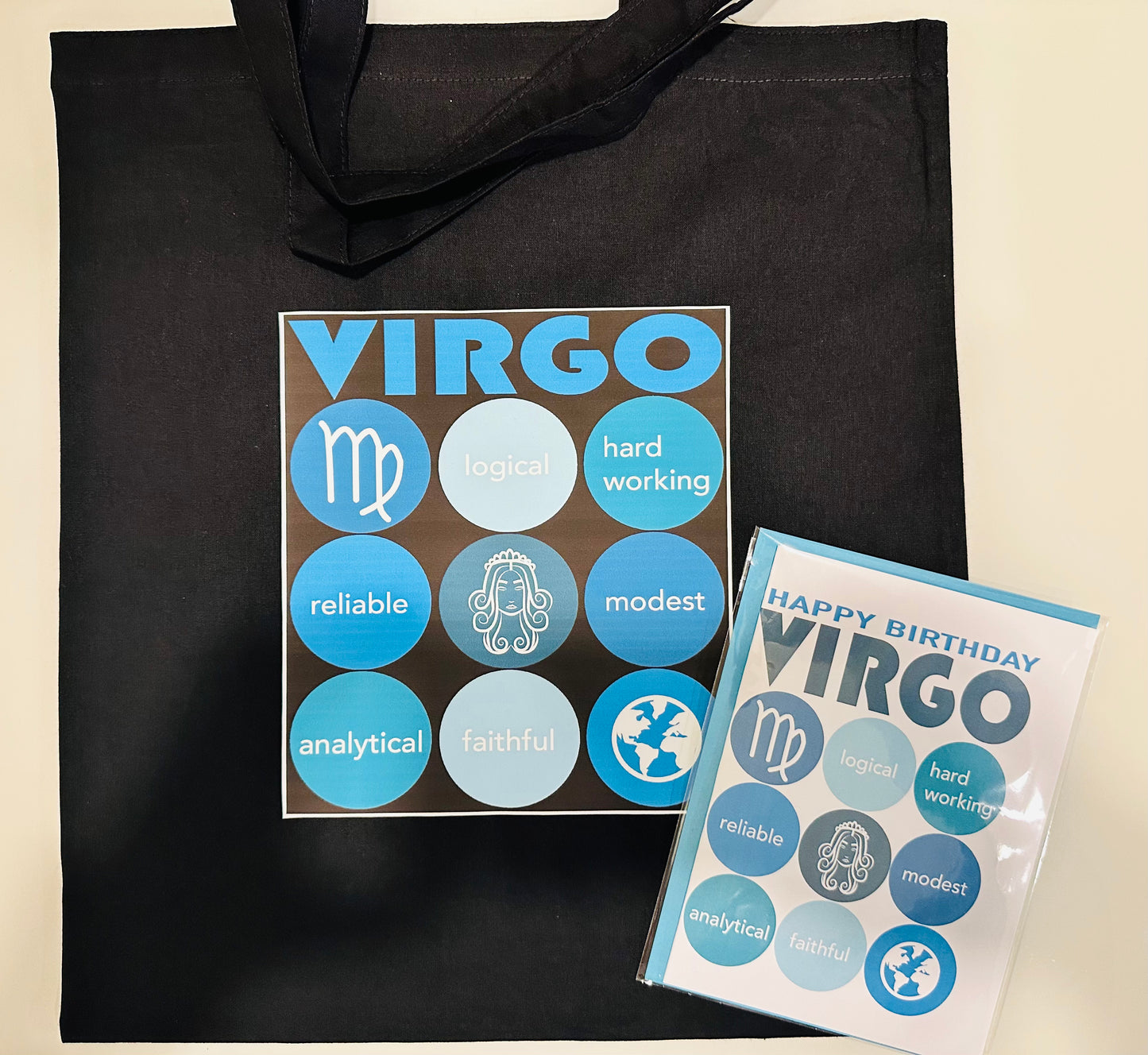 Black VIRGO Astrology Unisex Cotton Reusable Tote Bag