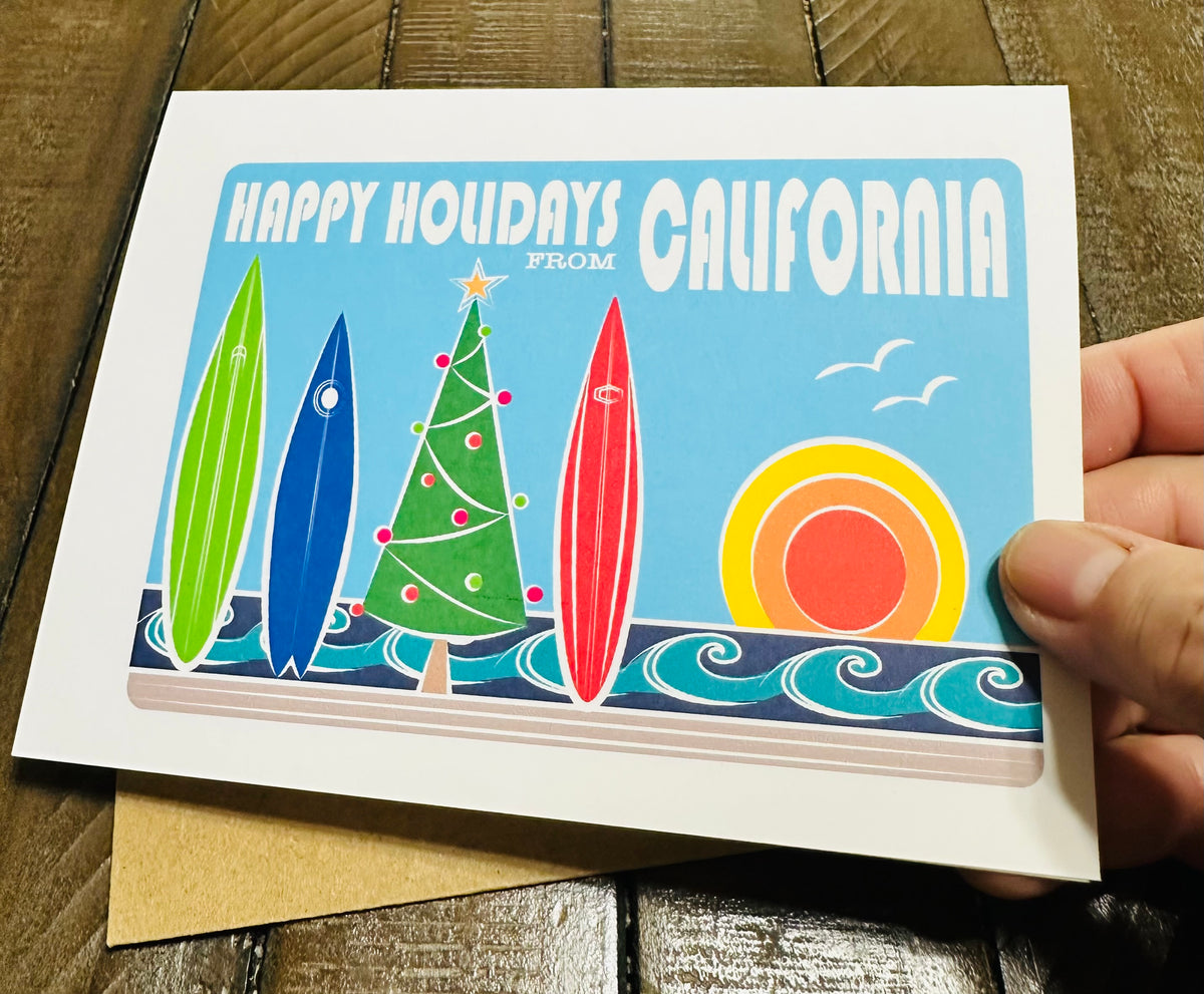 Happy Holidays from California SurfBoard Boxed Christmas set of 10
