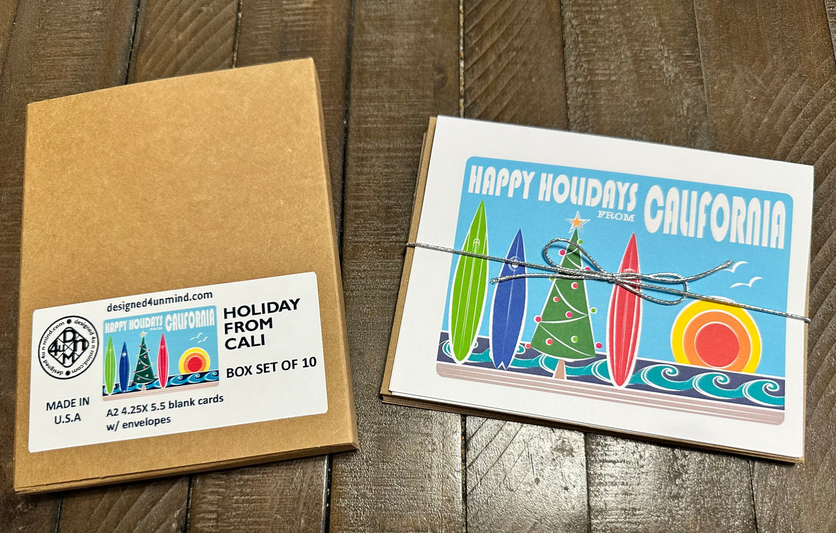 Happy Holidays from California SurfBoard Boxed Christmas set of 10