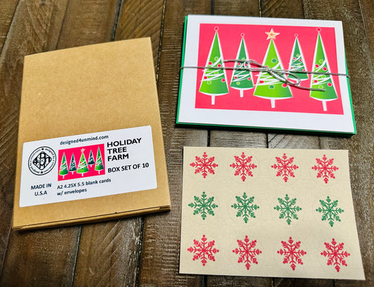 Modern Holiday Tree Farm Boxed Christmas card set of 10