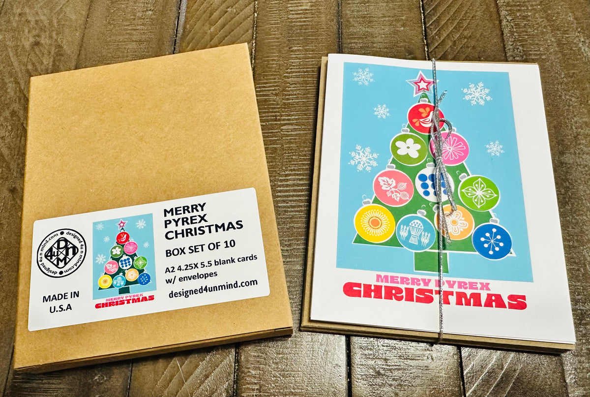 Merry PYREX Christmas Tree! Holiday Boxed Christmas card set of 10