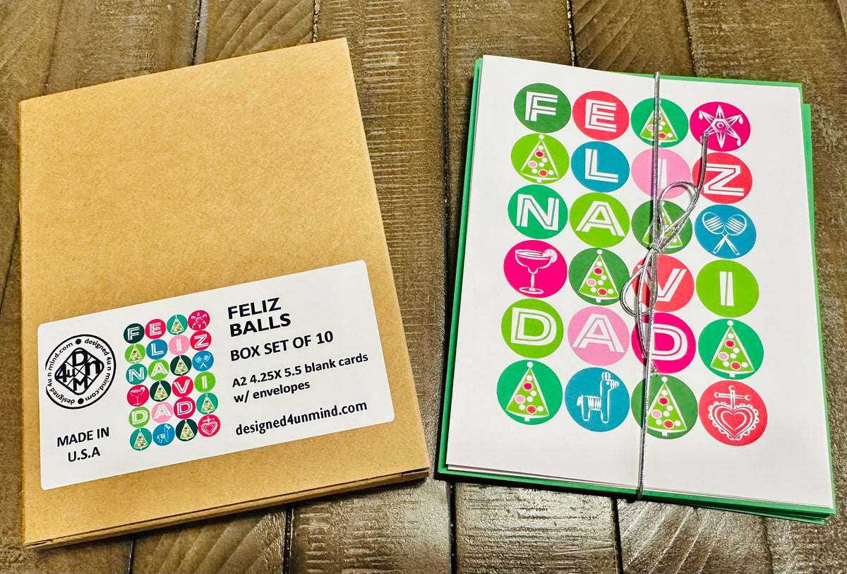 Feliz Navidad Balls Colorful Boxed Christmas card set of 10