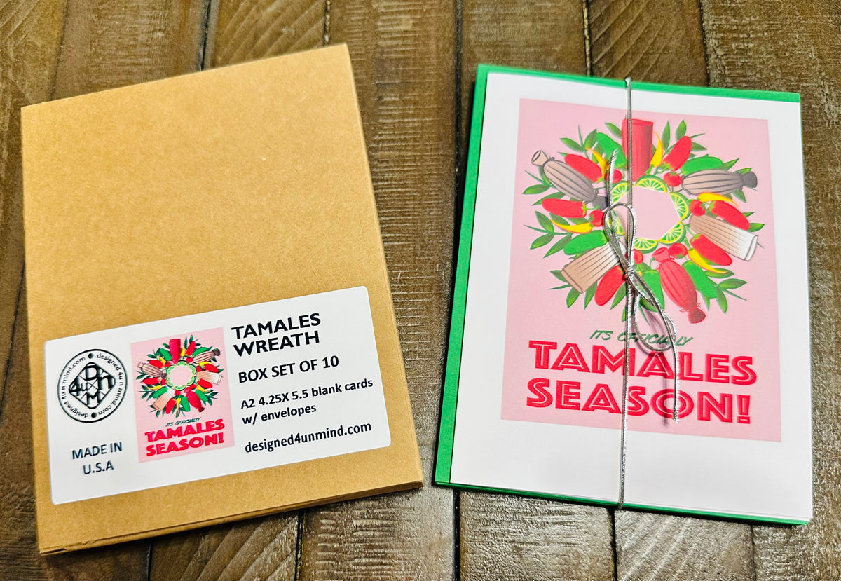 Its Officially Tamales Season Wreath Boxed Christmas card set of 10
