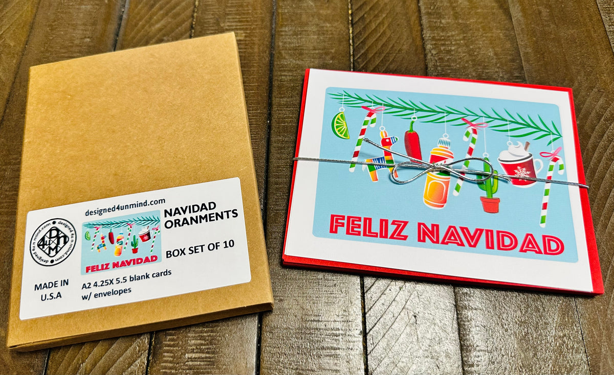 Feliz Navidad Ornaments Boxed Christmas card set of 10