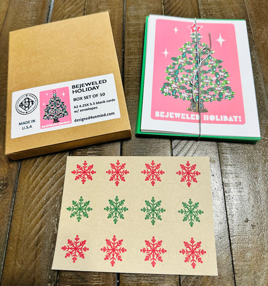 Bejeweled HolidayTree Boxed Christmas card set of 10