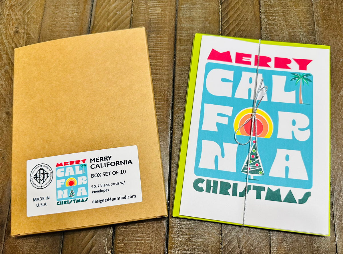 Merry California Christmas Holiday Boxed Christmas card set of 10