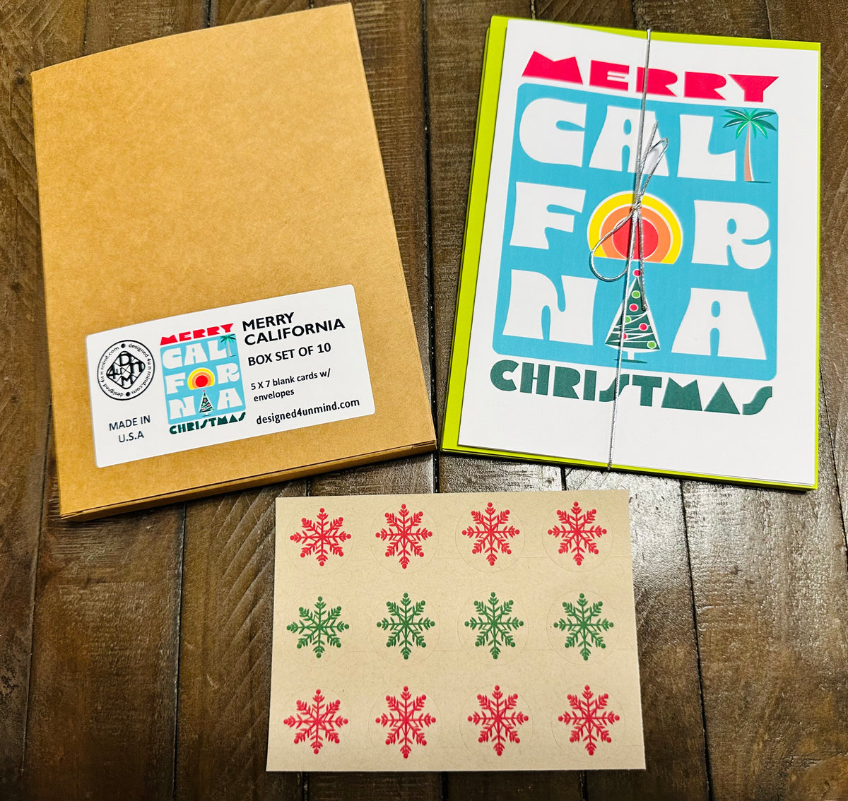 Merry California Christmas Holiday Boxed Christmas card set of 10