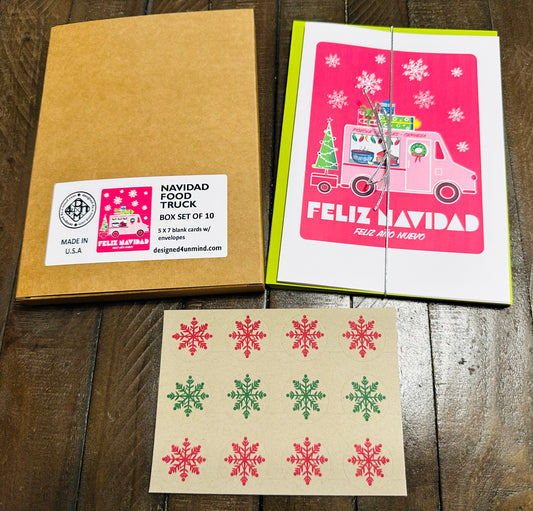 Feliz Navidad Food Truck! Holiday Boxed Christmas cards Set of 10