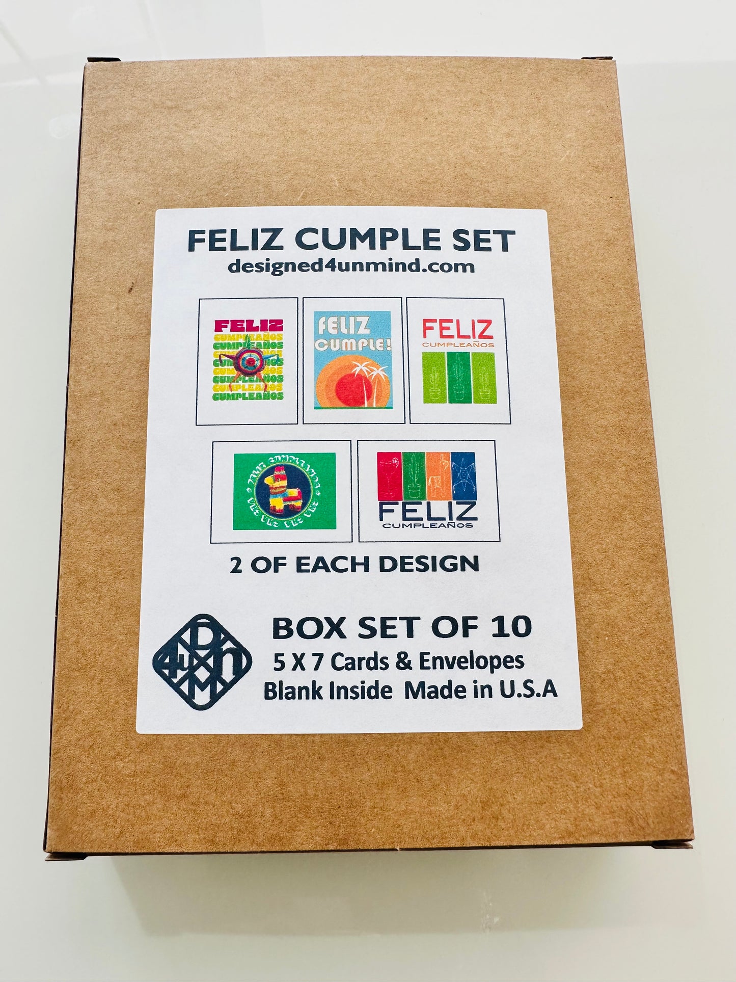 FELIZ CUMPLEANOS SET of 10 cards Modern Colorful Spanish Birthday Boxed greeting cards