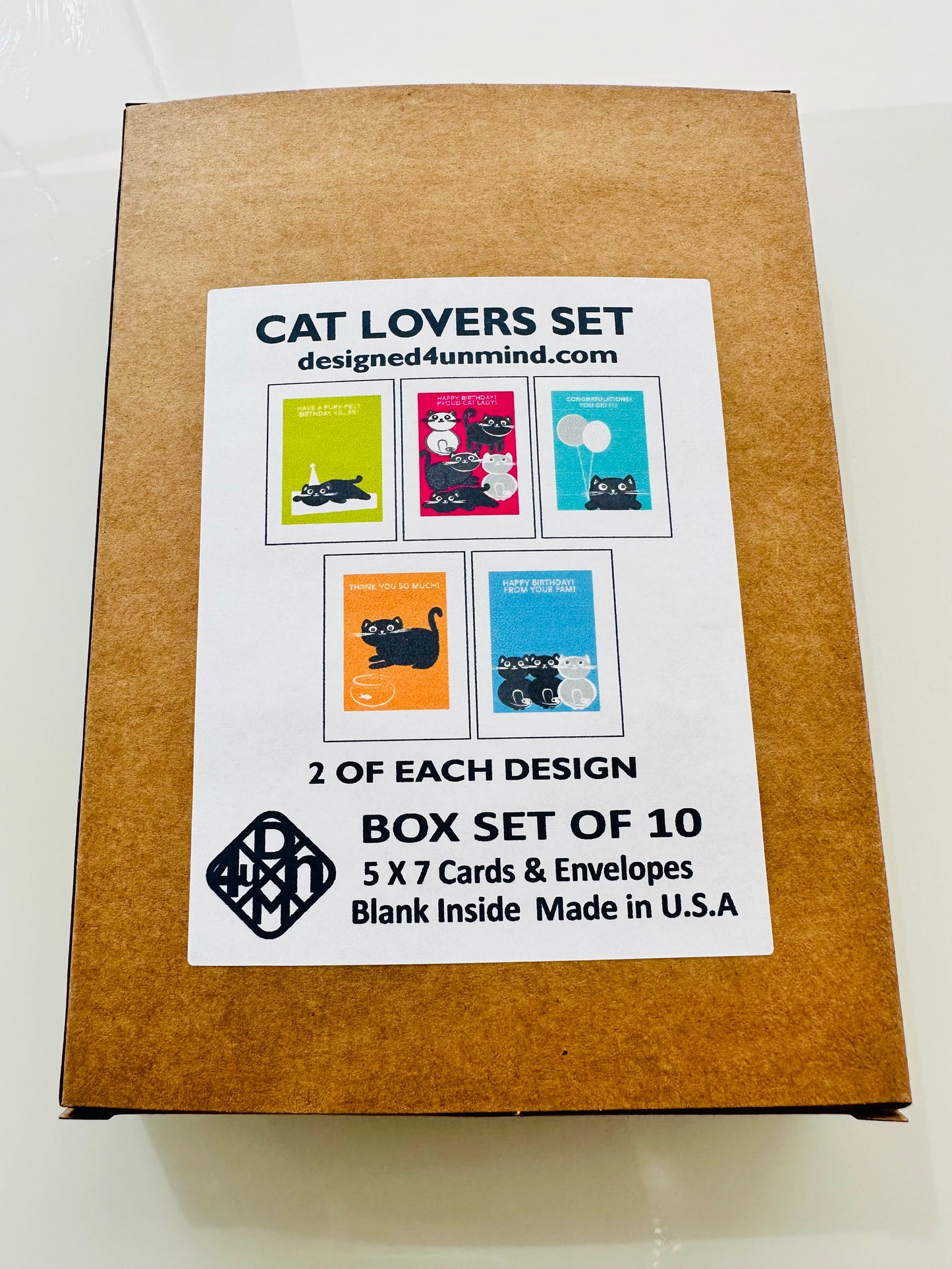 CAT LOVERS SET of 10 cards Cute & Whimsical Multi Occasion Boxed set greeting cards