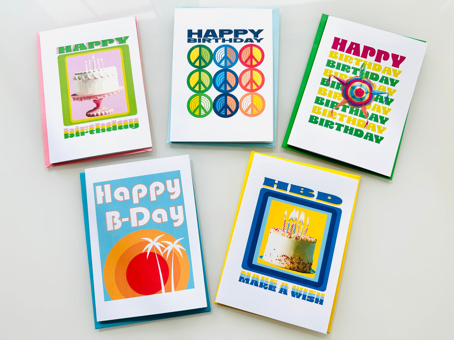 HAPPY B-DAY SET of 10 cards Colorful Happy Birthday Boxed greeting cards