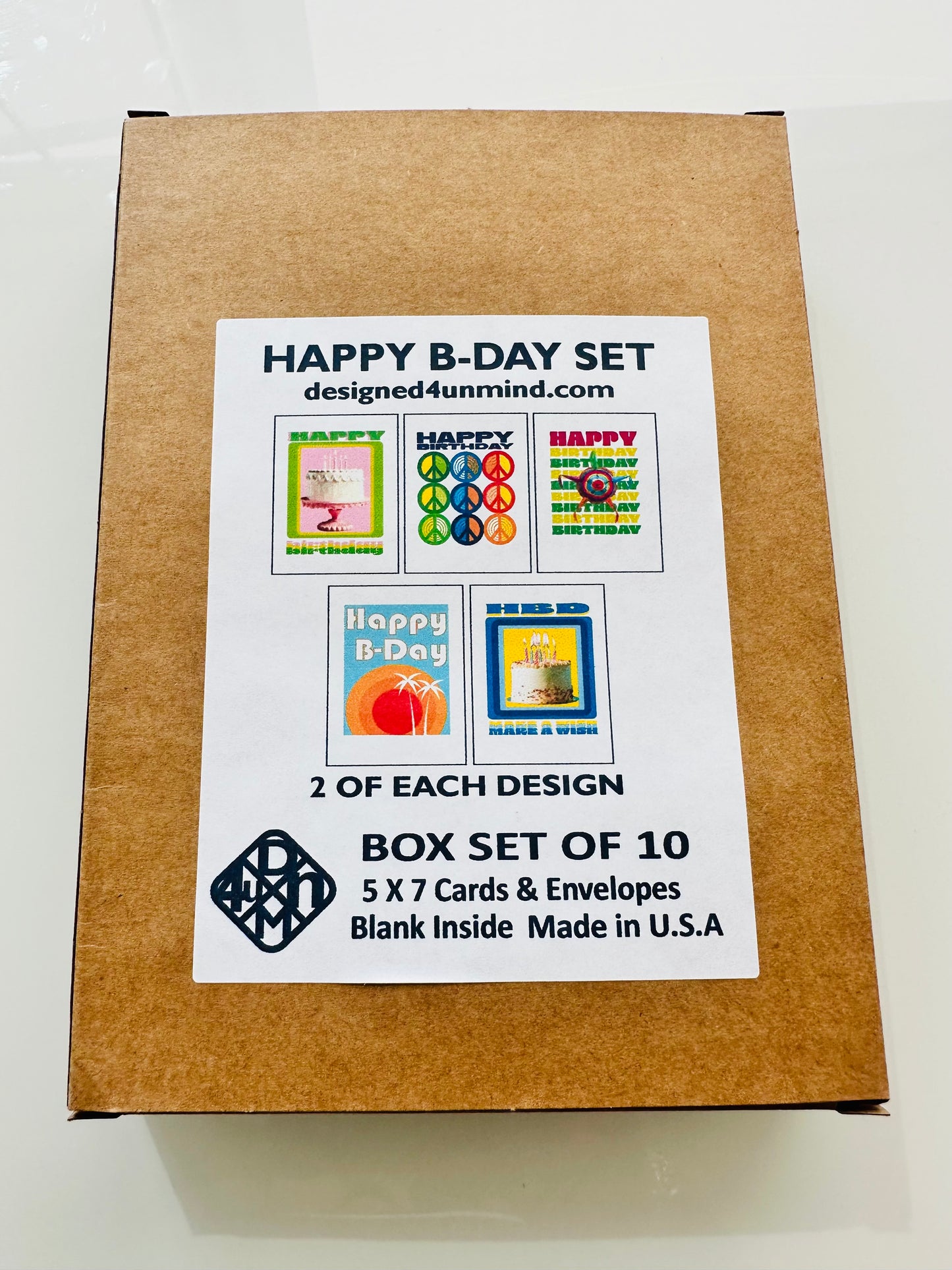 HAPPY B-DAY SET of 10 cards Colorful Happy Birthday Boxed greeting cards