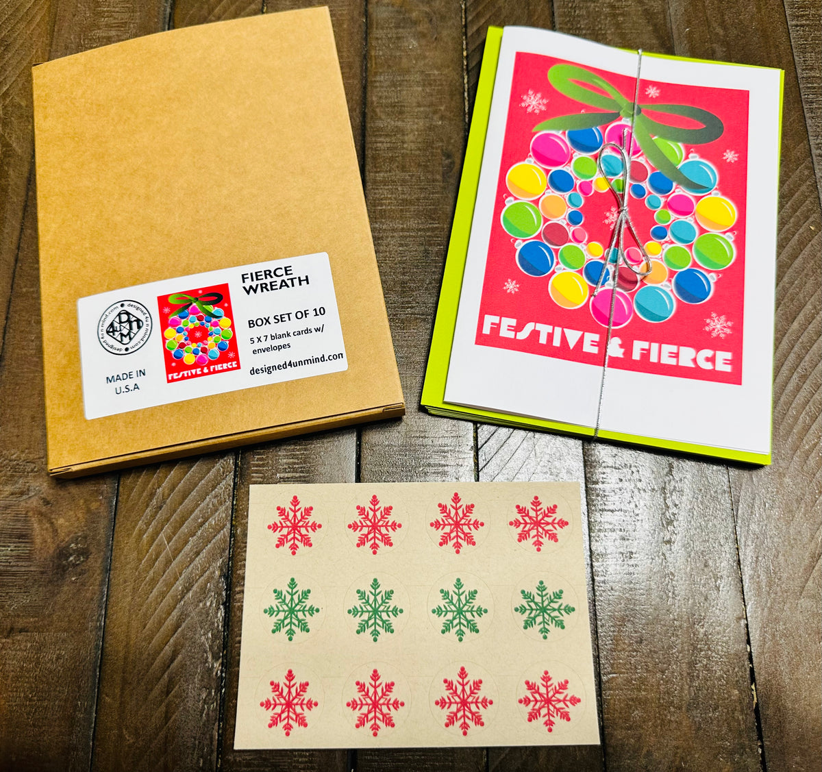 Festive & Fierce Wreath Holiday Boxed Christmas card set of 10