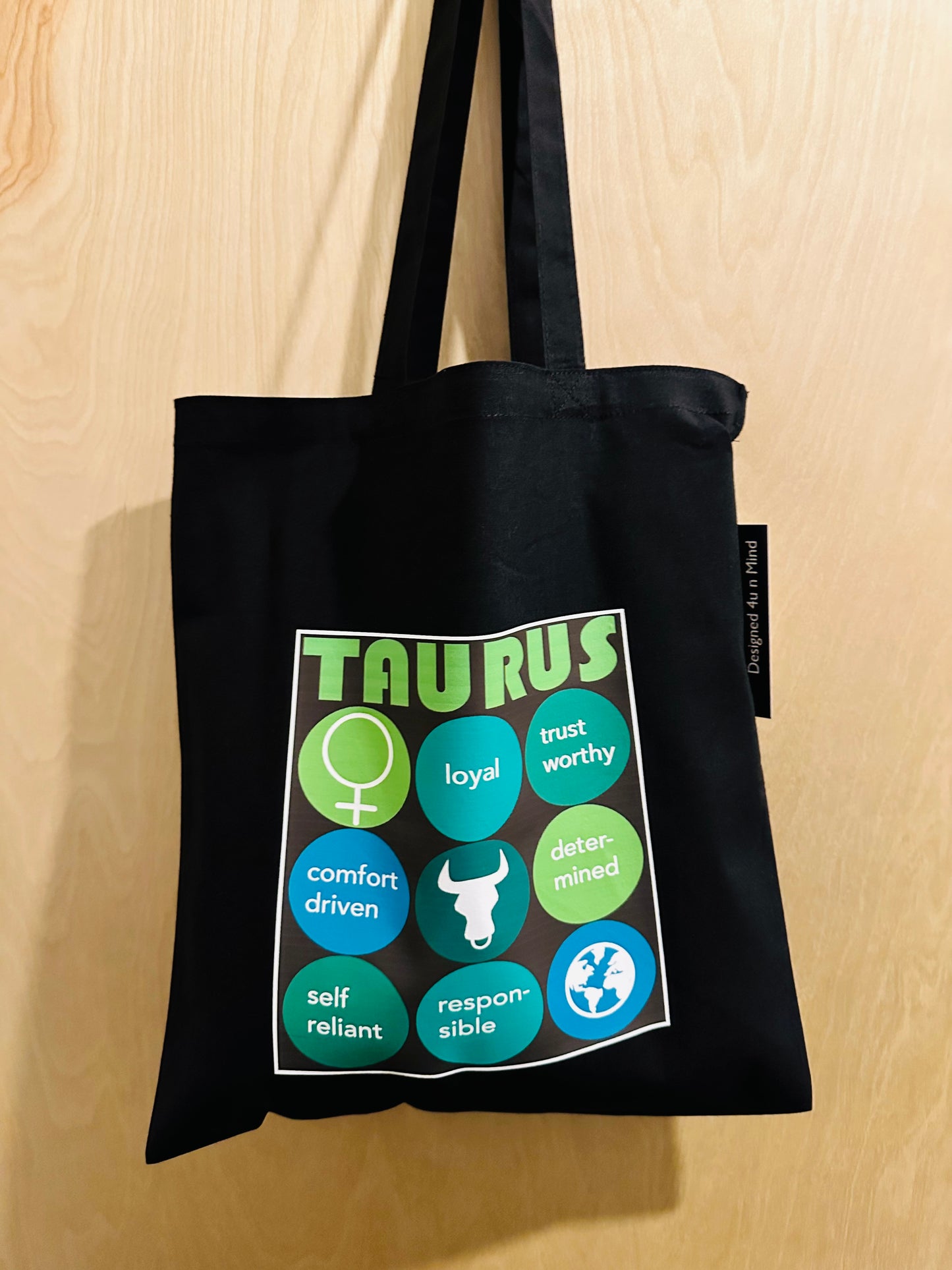 Black TAURUS Zodiac Unisex Cotton Reusable Tote Bag