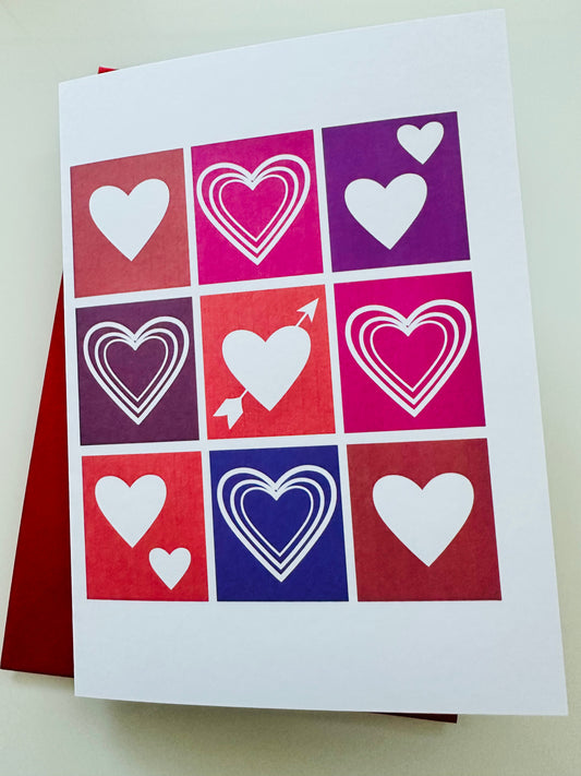 Tic Tack Hearts 5x7 Anniversary Greeting Card Say with multiple hearts!