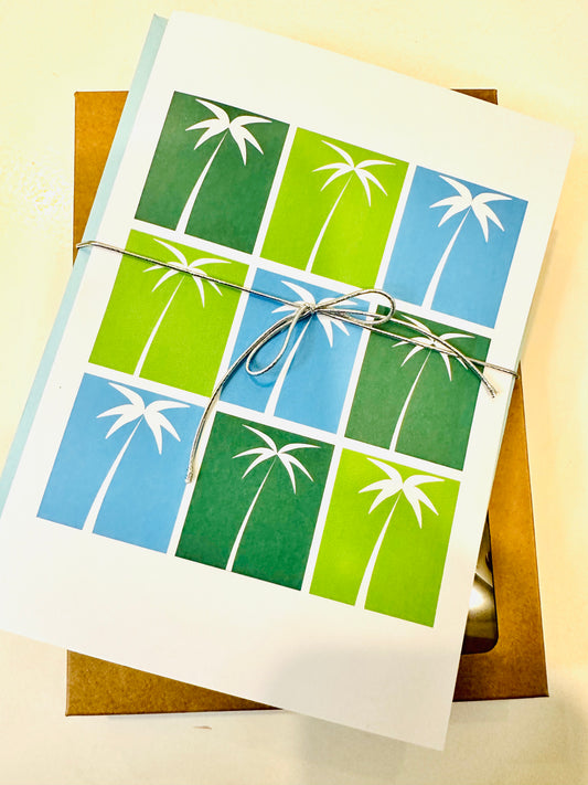 Green MULTI PALMS 5X7 Geometric boxed note card set of 10