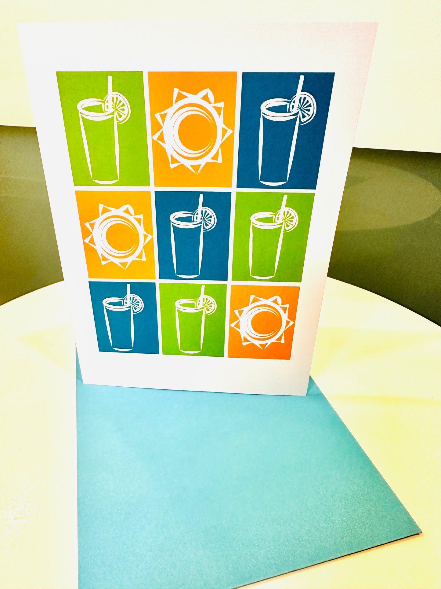 Blue MANY COCKTAILS Geometric cards 5x7 Boxed note card set of 10