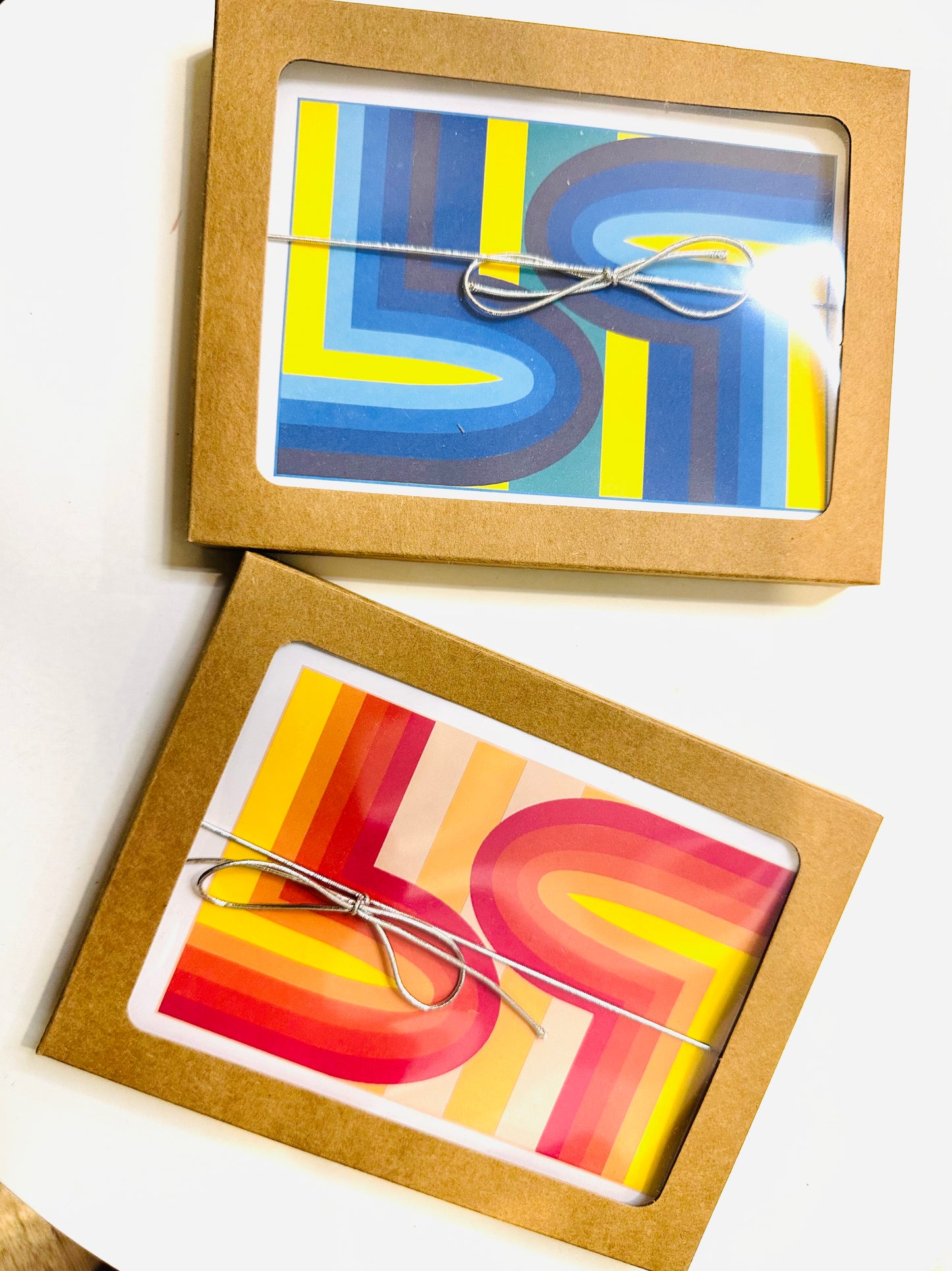 Yellow 70's ARCH A2/size Geometric boxed note card set of 10