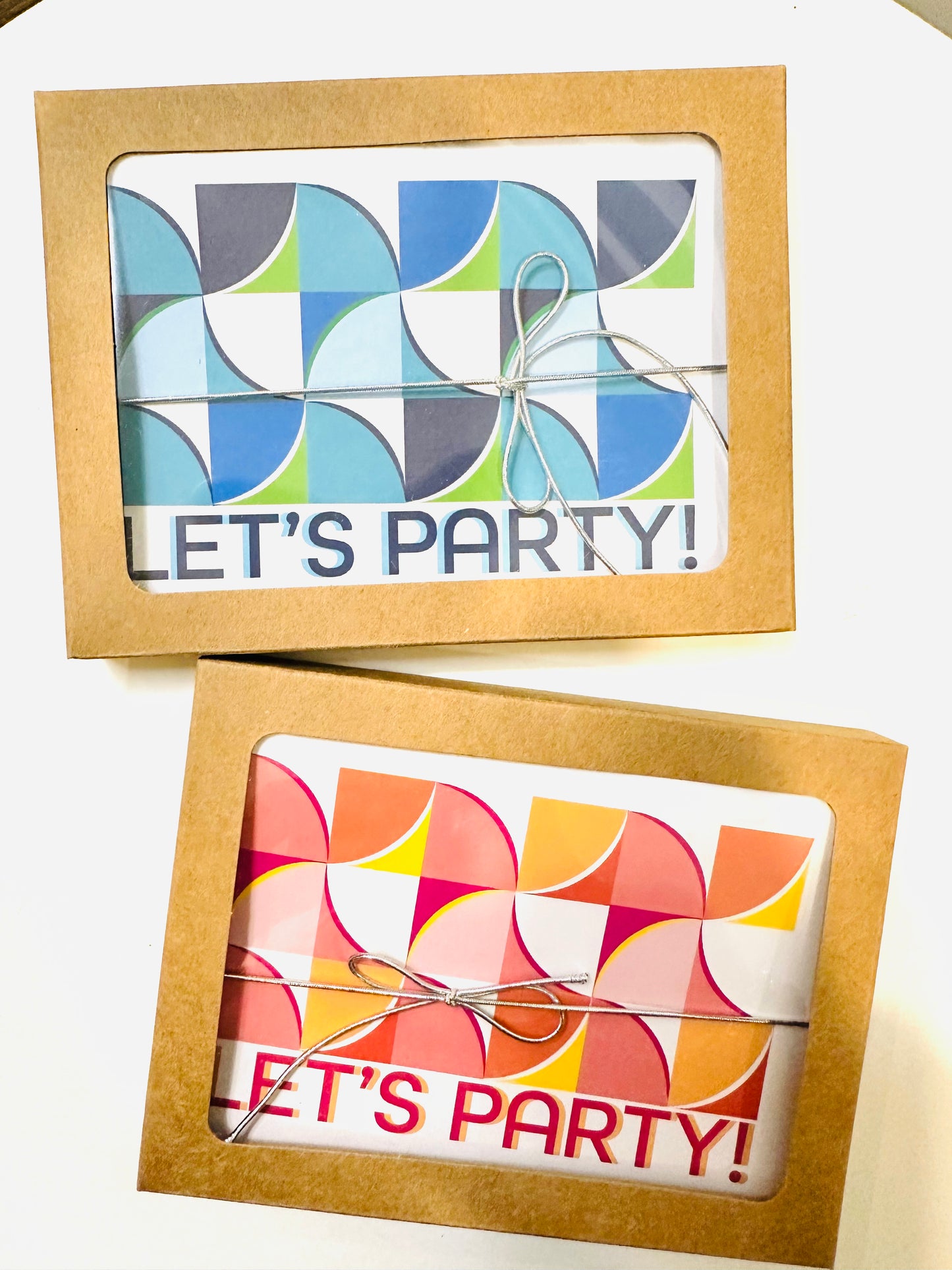 Blue LETS PARTY Geometric Invitations A2 Boxed note card set of 10