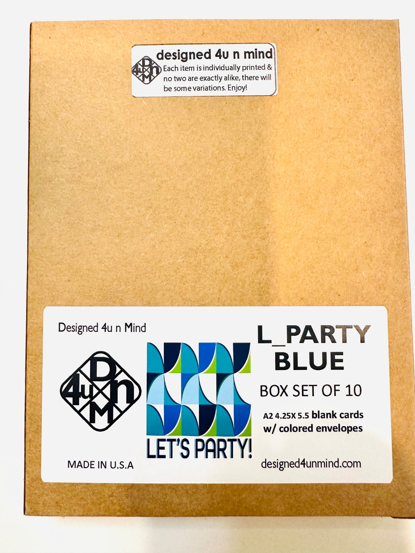 Blue LETS PARTY Geometric Invitations A2 Boxed note card set of 10