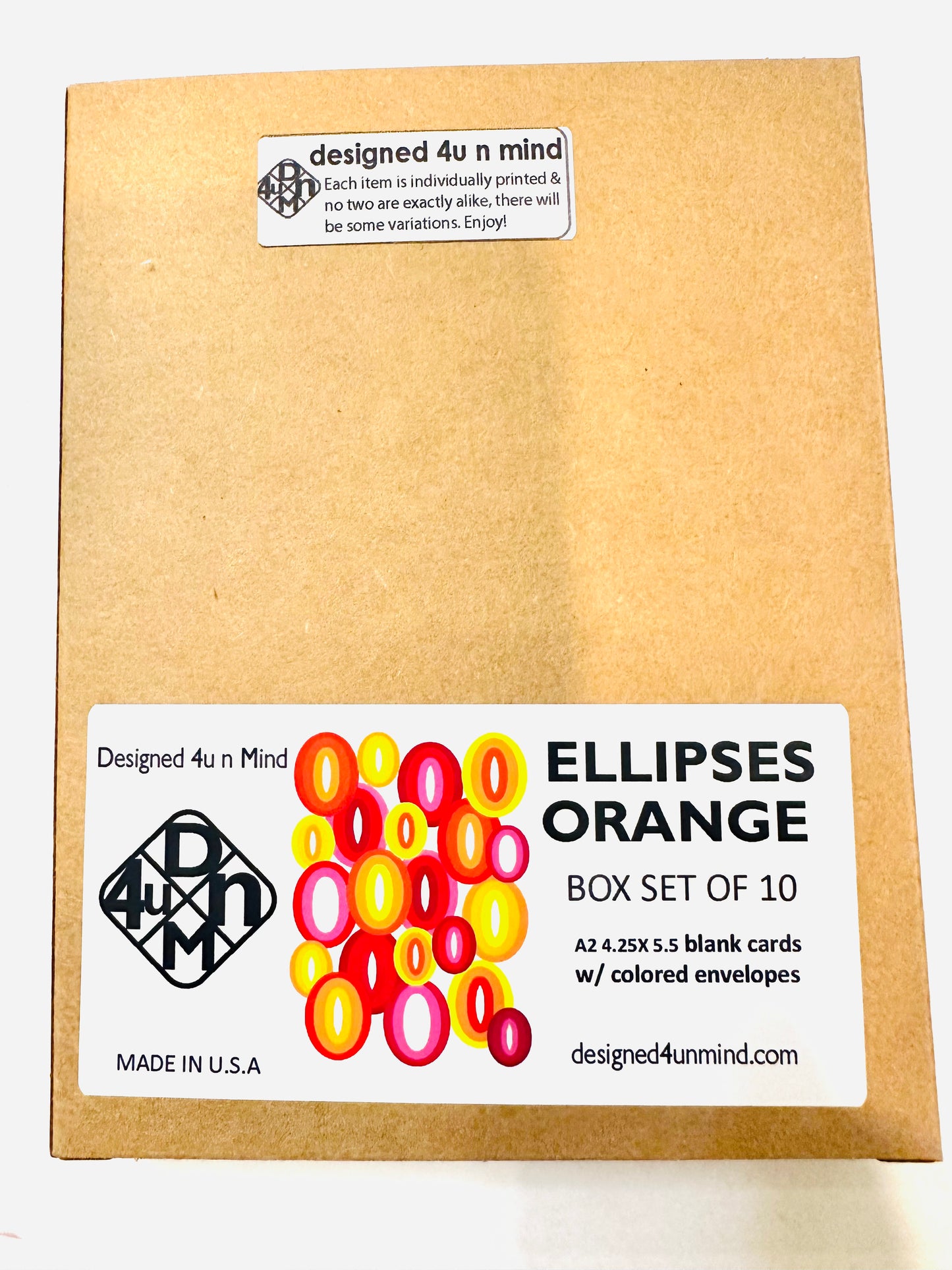 Orange ELLIPSES A2 Geometric boxed note card set of 10