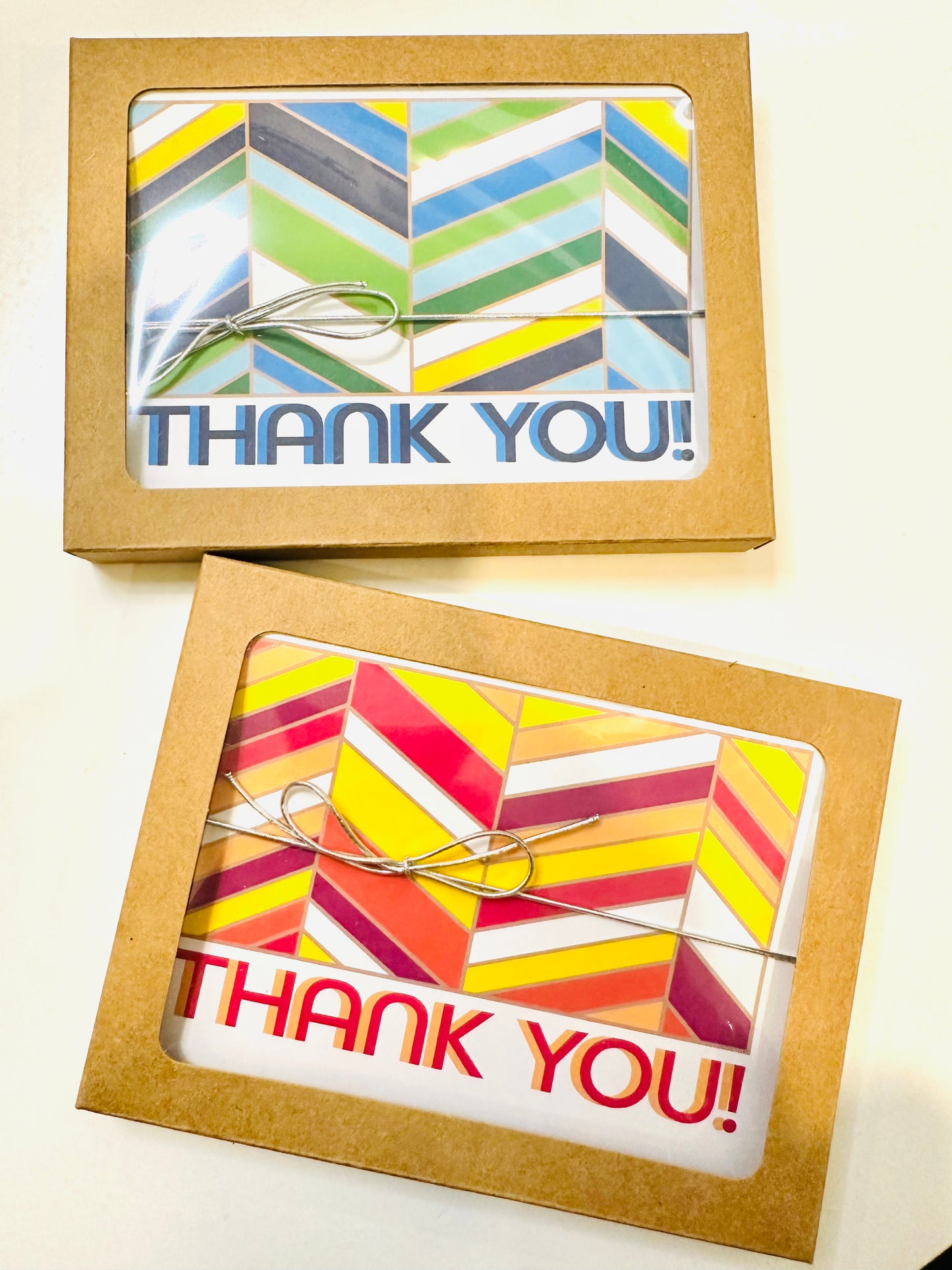 Green Chevon Thank you cards A2 size boxed note card set of 10