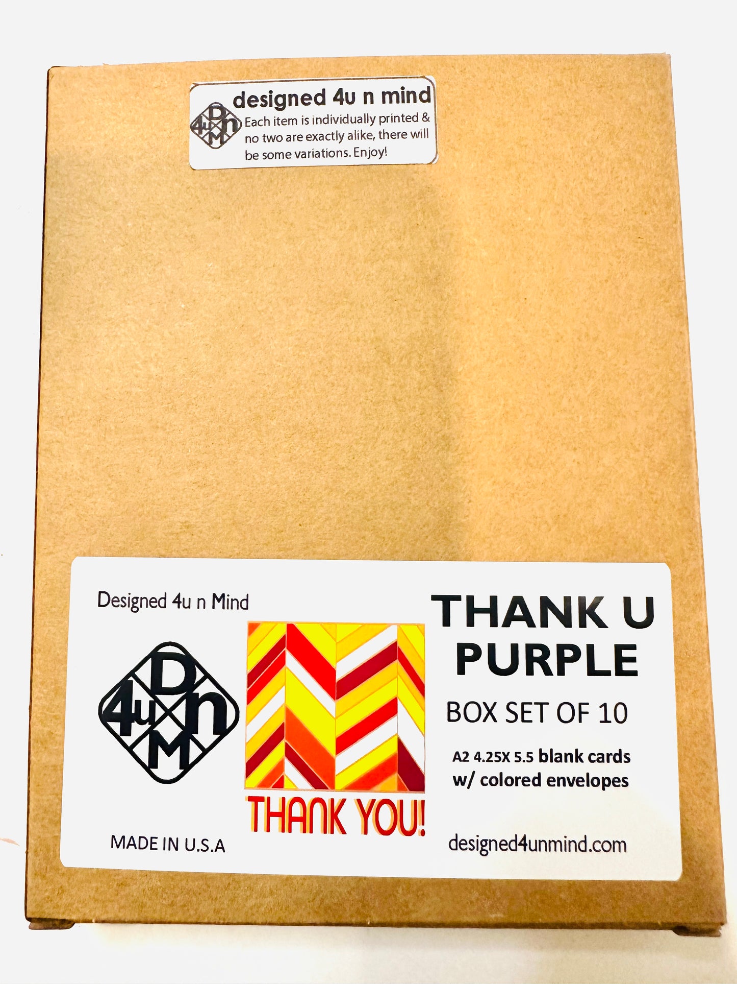 Purple Chevron THANK YOU Cards A2 size Geometric boxed note card set of 10