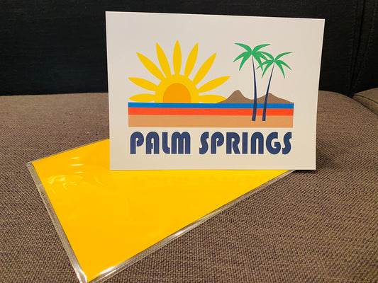 Greetings From PALM SPRINGS Landscape or Icons Note Card 5x7 sun palms cocktails and rainbows card