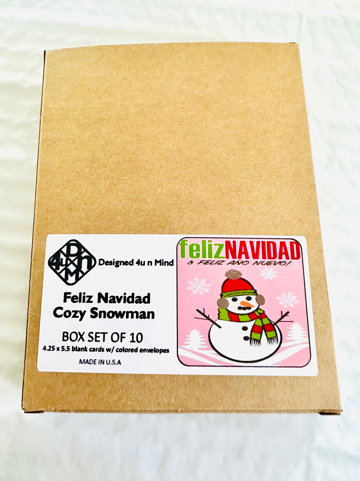 FELIZ NAVIDAD SNOWMAN Holiday Boxed Stationery Greeting card set of 10 size A2