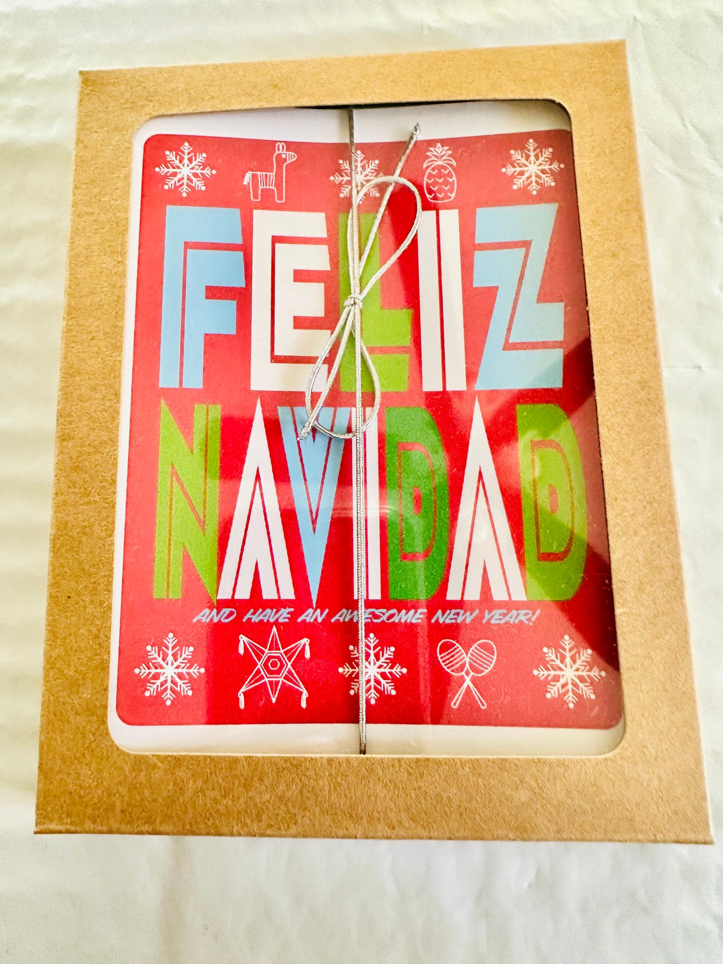 Feliz Navidad & Have an Awesome New Year! Holiday Boxed Greeting card set of 10 size A2