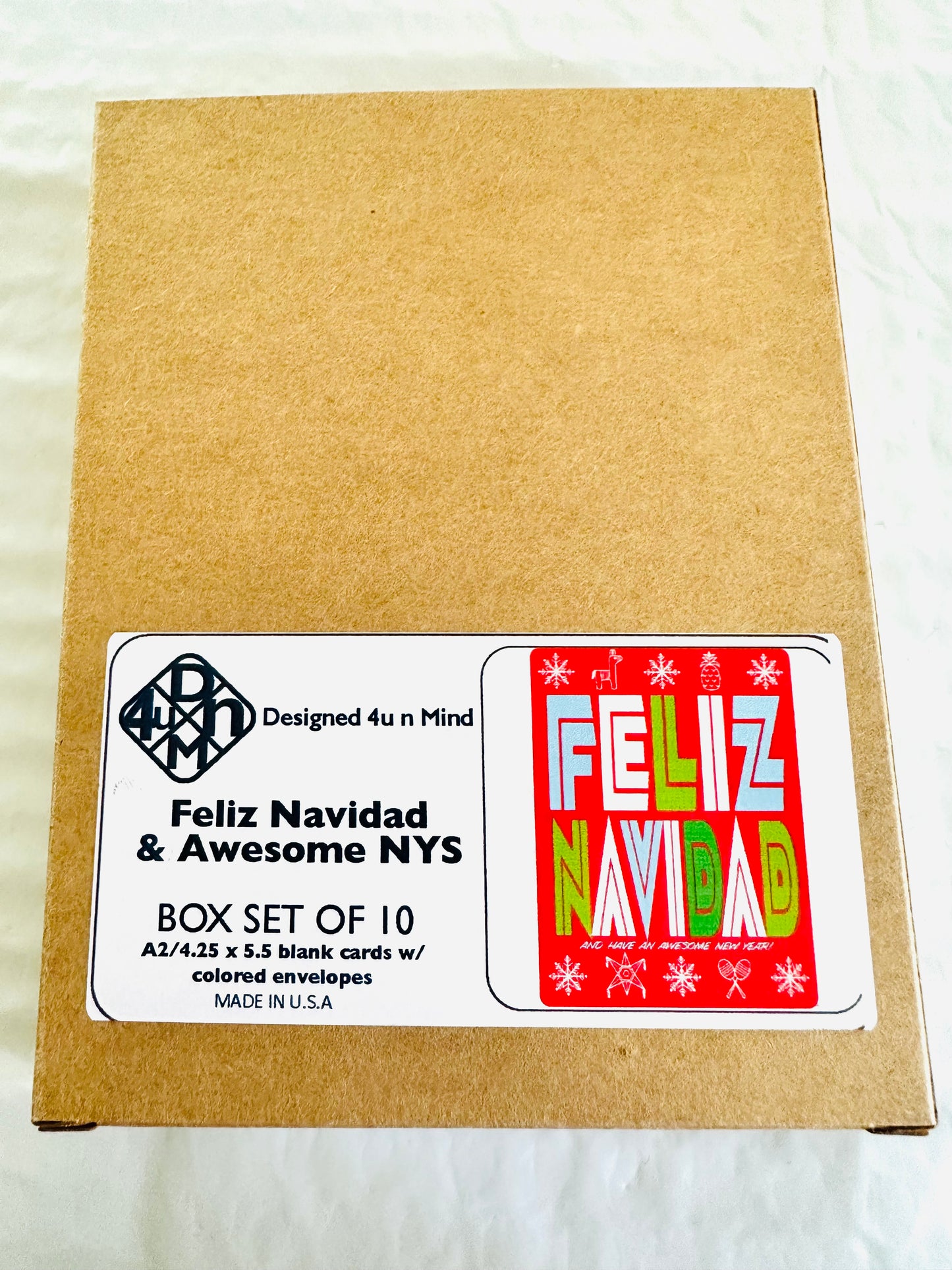 Feliz Navidad & Have an Awesome New Year! Holiday Boxed Greeting card set of 10 size A2