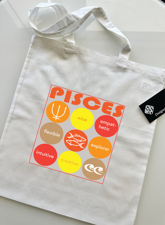 White PISCES Zodiac Unisex Cotton Reusable Tote Bag