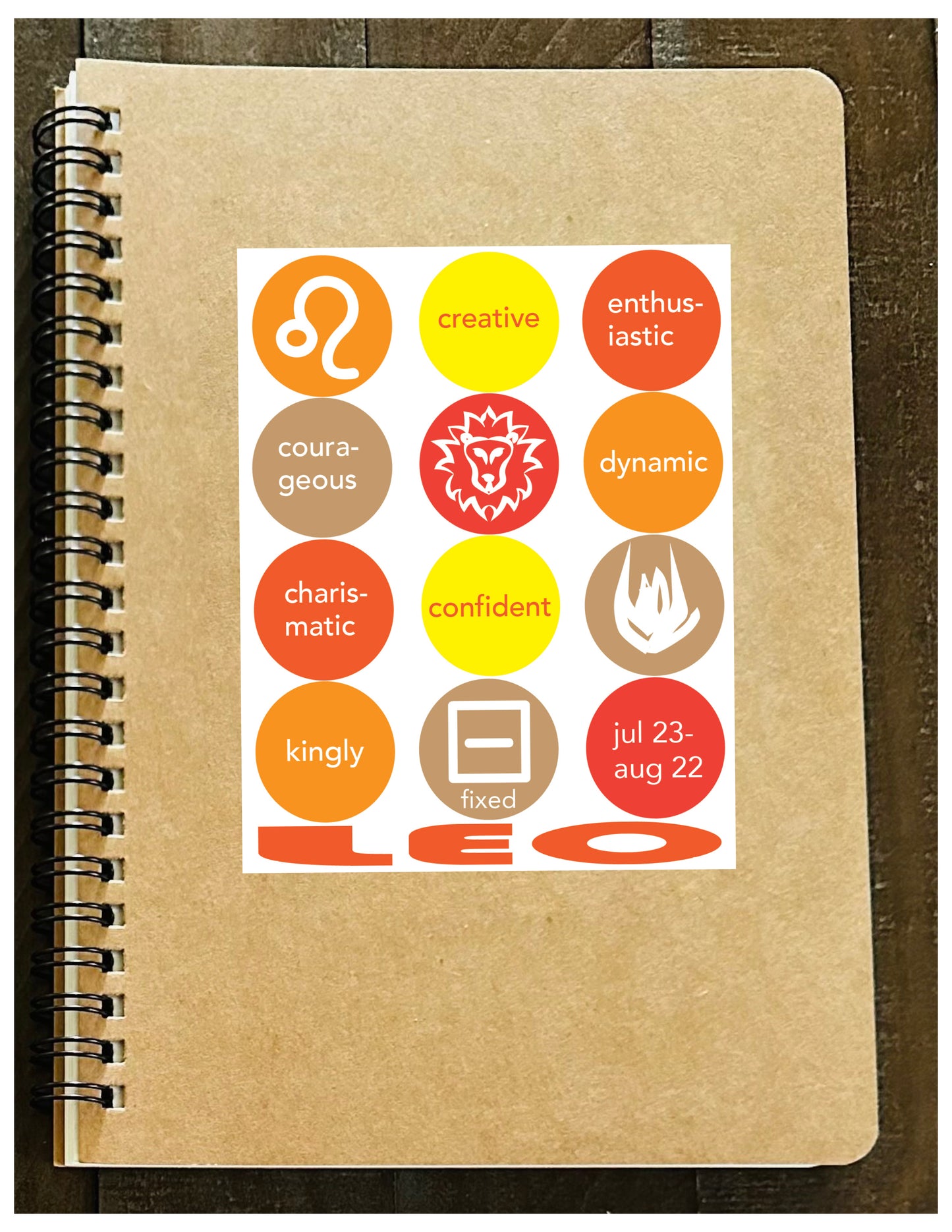 LEO Astrology Traits & Symbols Spiral Kraft A5 Notebook