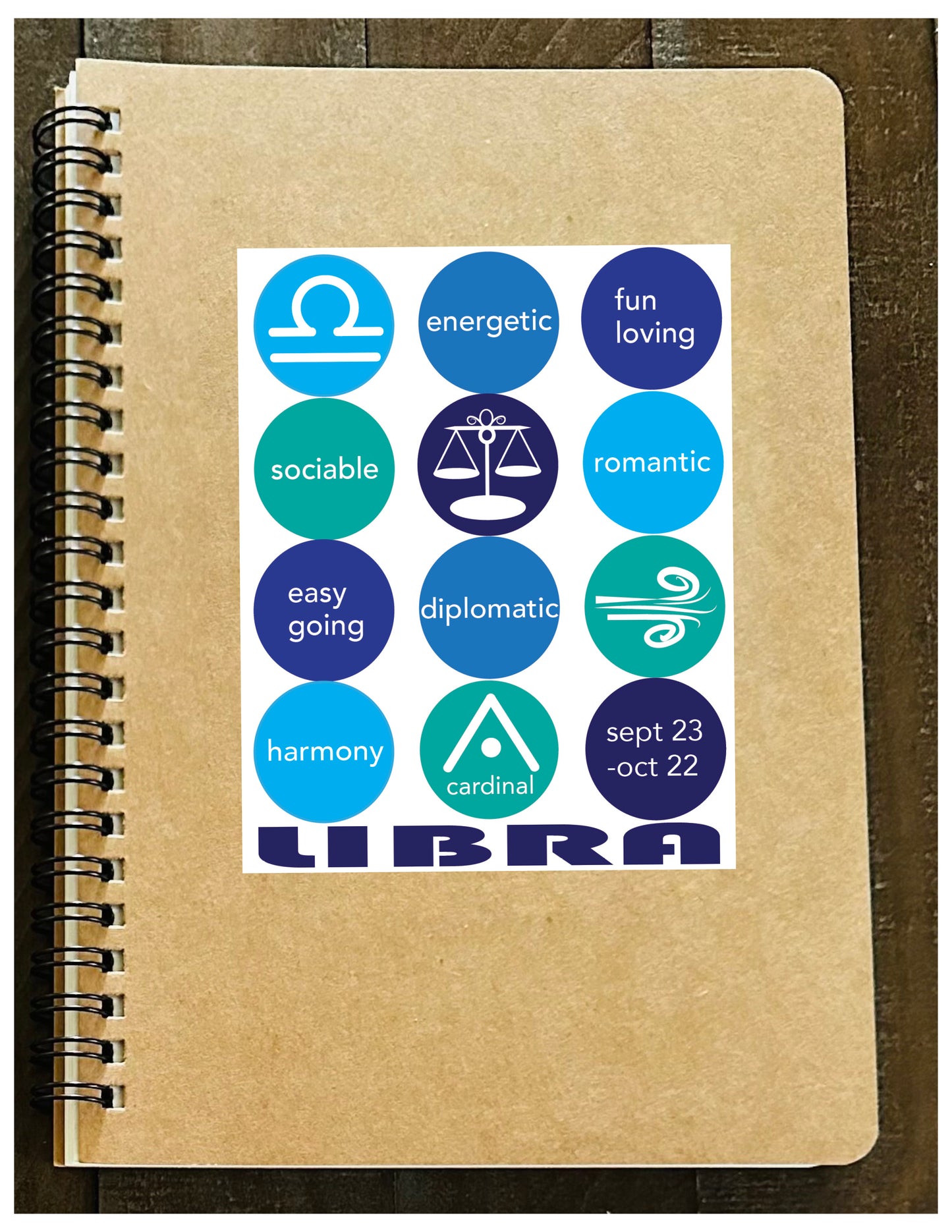 LIBRA Astrology Traits & Symbols Spiral Kraft A5 Notebook