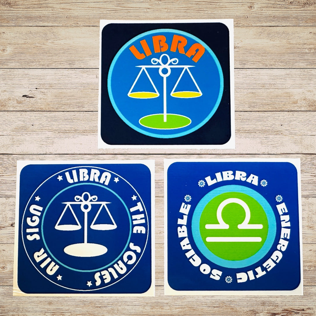 LIBRA Bold Colorful Characteristic's & Traits Stickers Set of 3, Glossy Vinyl Decals