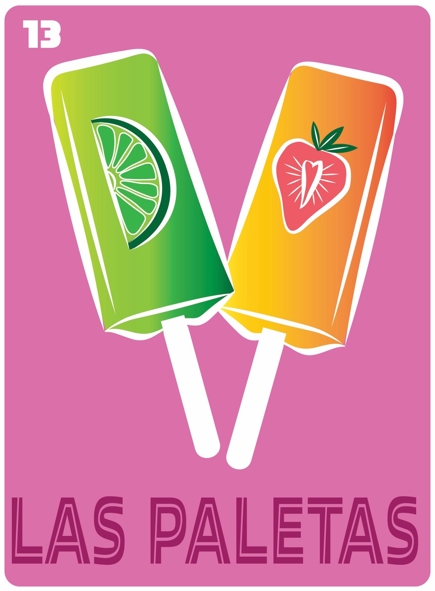 LAS PALETAS Mexican Loteria Food, Drink & festive Icons Printed Artwork Home Decor