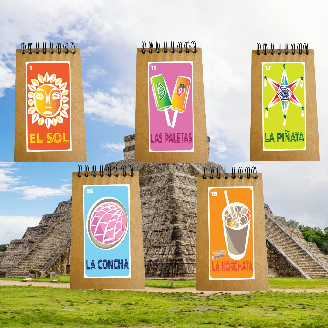 Mexican Loteria 10 Mini Spiral Kraft Memo Sketch Travel Notebook