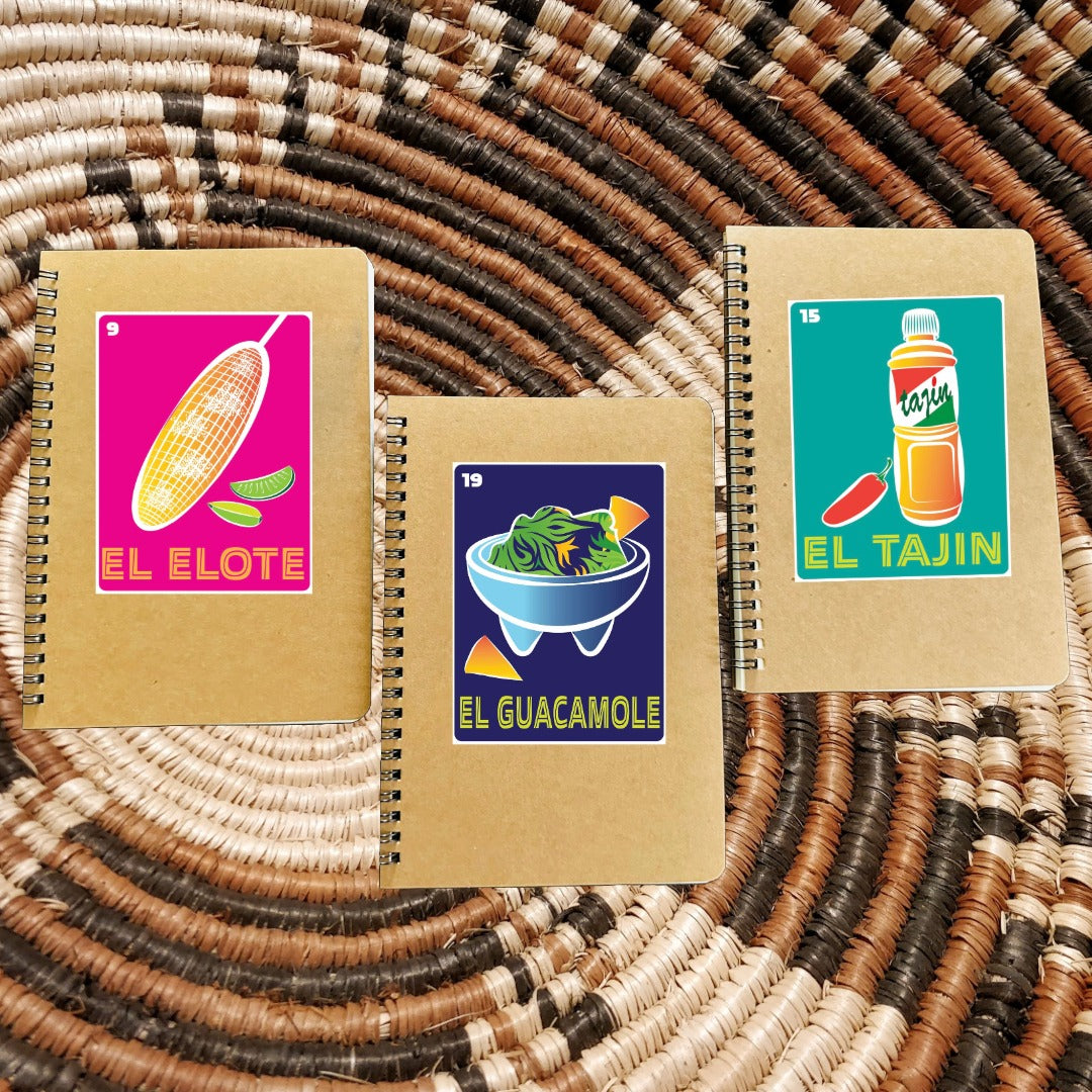 El Elote, El Guacamole, El Tajin Mexican Loteria Spiral Kraft cover A5 Journal sketch Notebook