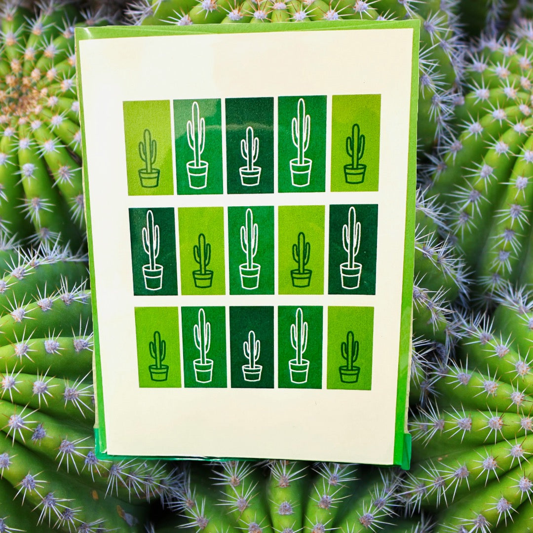 Green Multi color MANY CACTUS Saguaro Desert Plants 5x7 boxed note card set of 10