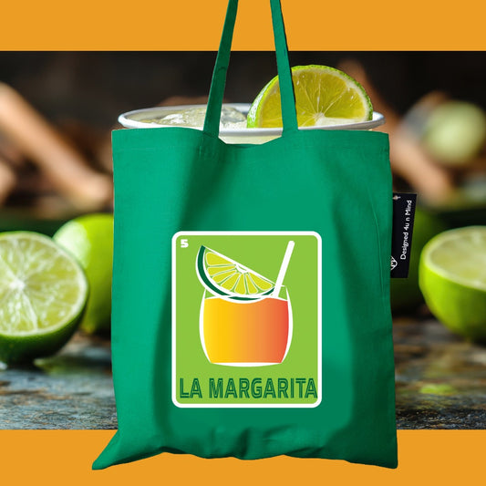 LA MARGARITA Mexican Loteria Symbols Tote Bag Lightweight Cotton Reusable Shopping, Pool or Beach carry all bag