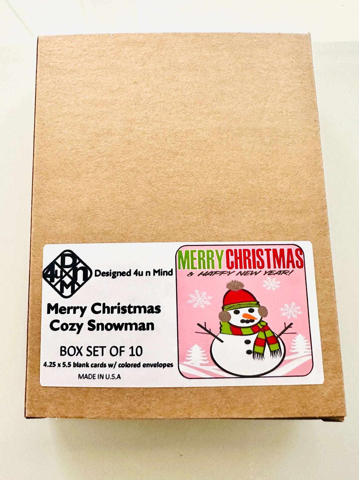 MERRY CHRISTMAS COZY SNOWMAN Holiday Boxed Stationery Greeting card set of 10 size A2