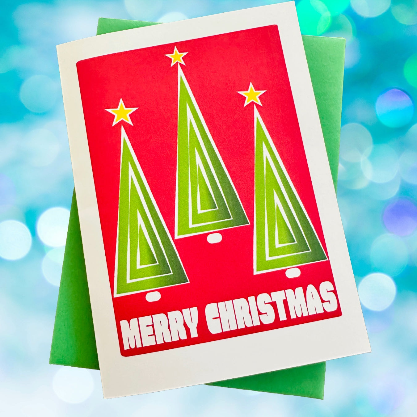 Mod Christmas Trees Geometric Holiday Boxed Christmas card set of 10