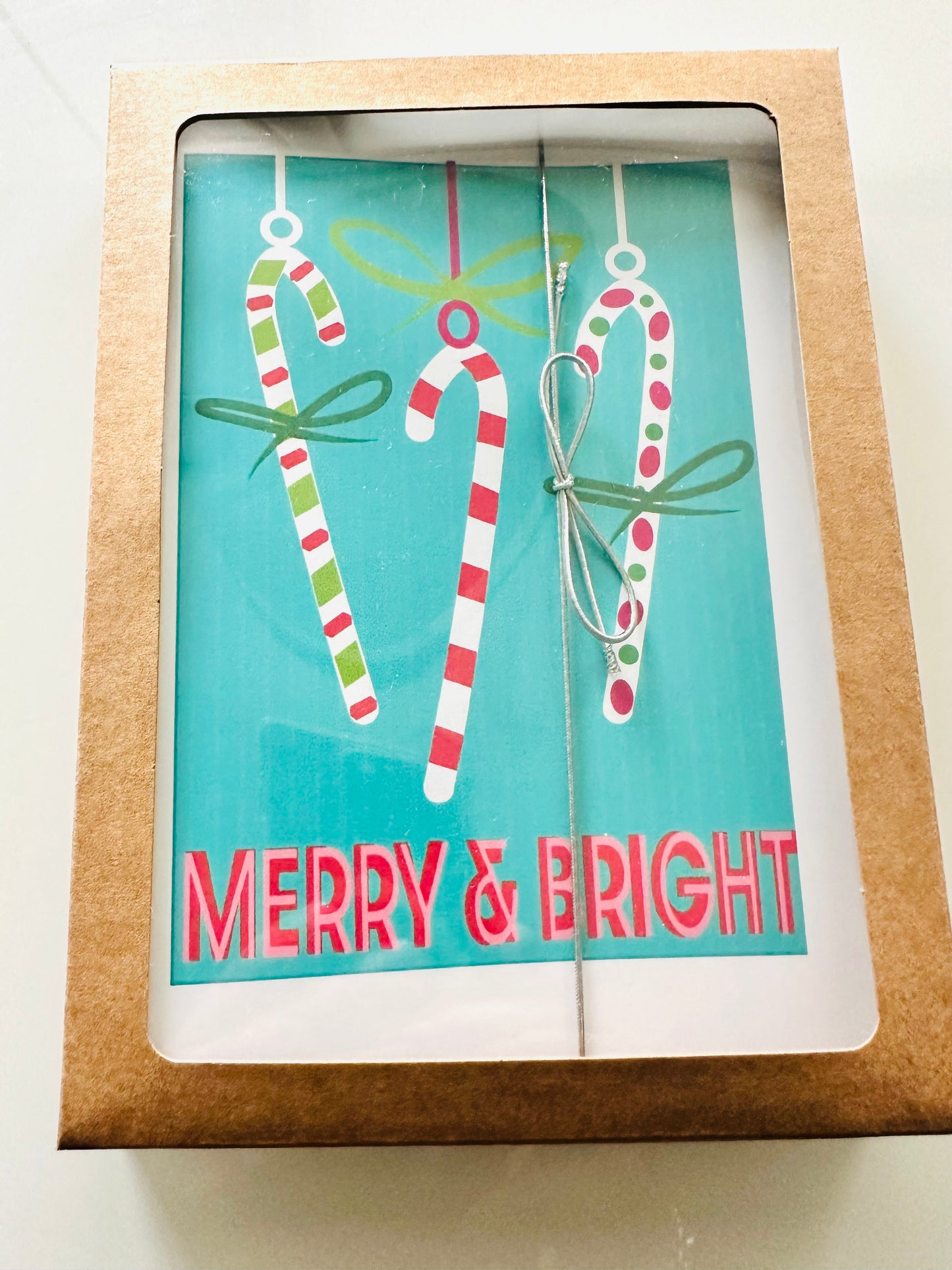 MERRY & BRIGHT CANDY CANE Holiday Boxed Stationery Greeting card set of 10 size 5 X 7