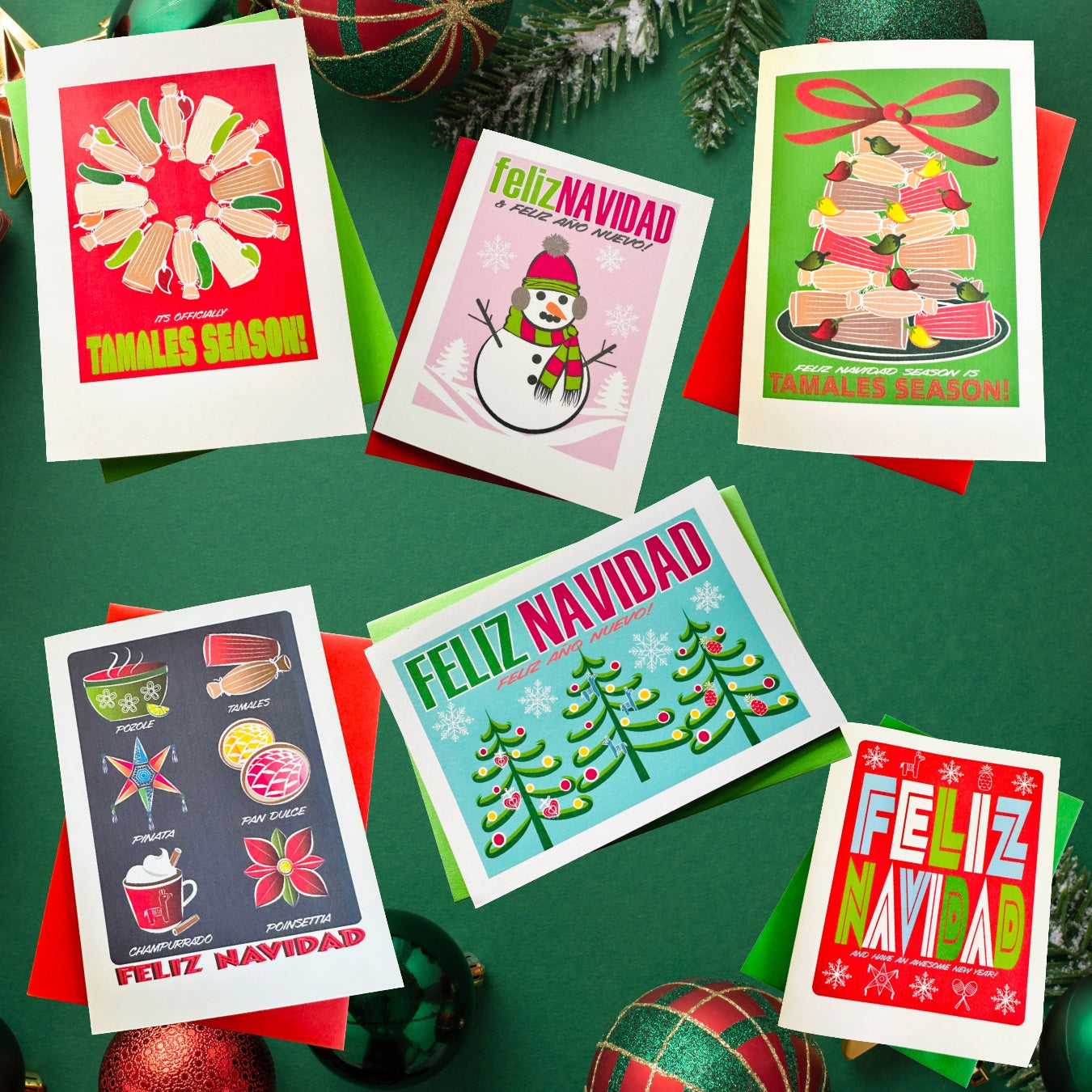 Feliz Navidad & Have an Awesome New Year! Holiday Boxed Christmas cards set of 10