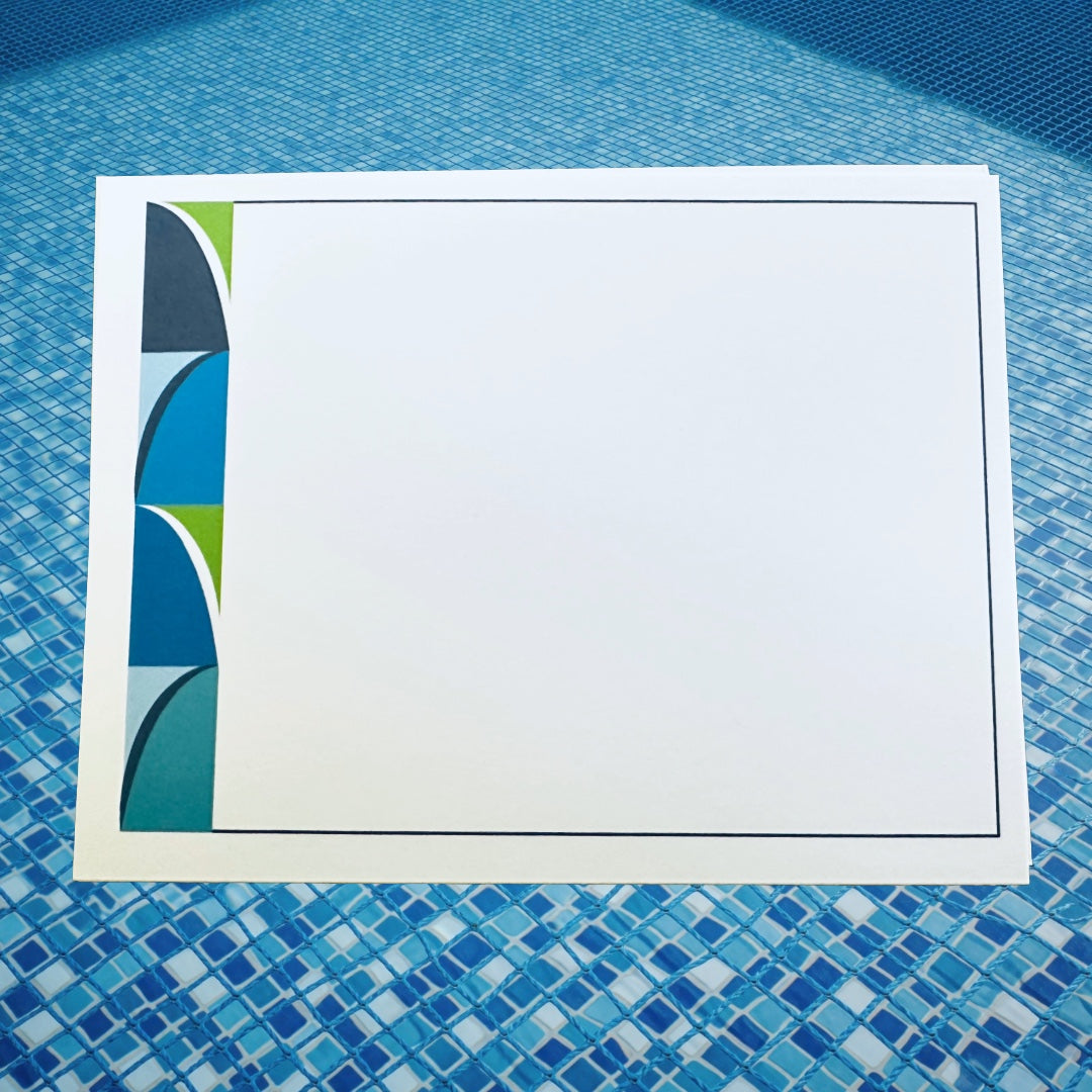 Blue BORDER GEO A2 Size Geometric note card set of 10